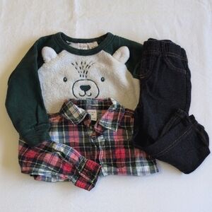 carter's 3 piece flannel shirt, sweatshirt & pants bundle 24 months baby boy